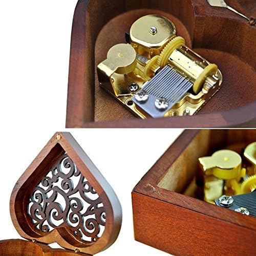 FNLY ANGINT Ugravirana drvena muzička kutija, glazbena kutija Edelweiss, s kretanjem zlata u, u obliku srca