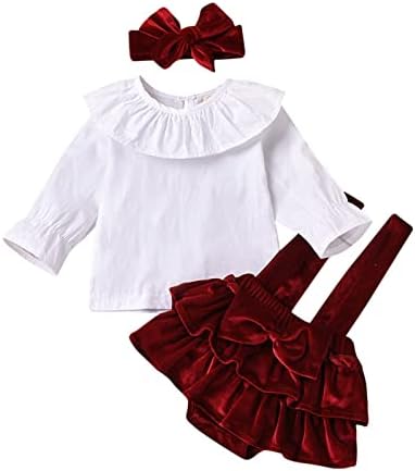 Dojenčad novorođenče djevojčice dugačke ruževe rukave Tops Solid Velutum Suspender kratke hlače s trakama za glavu za bebe djevojčice