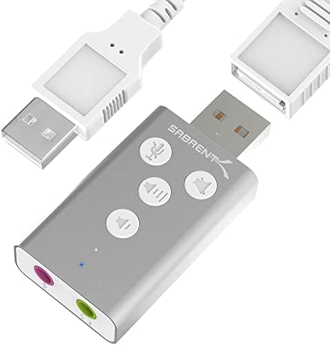 Aluminijski USB-vanjski 3D stereo SABRENT za Windows i Mac. Uključite i reproducirajte, nisu potrebni vozači. [Srebro]
