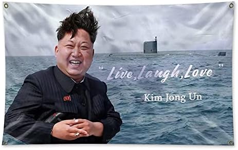 Veosma-Kim Jong Un živi, ​​smijeh, ljubav zastava 3x5 ft, četiri mesingana gromata za lako viseće, poliesterski blijed otporan.