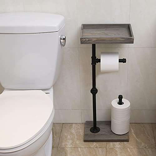 MyGift Vintage sivo drvo i industrijska metalna cijev samostojeći se toaletni toaletni papir.