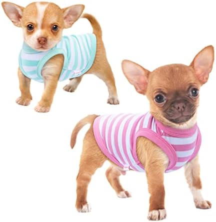 Frienperro pseća košulja, odjeća za pse od 2 pakete za male pse Dječak dječak, prozračna pamučna prugasta odjeća Chihuahua, bez rukava,