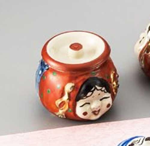 Okame Hyottoko Spice Jar 9 cm cruet keramika