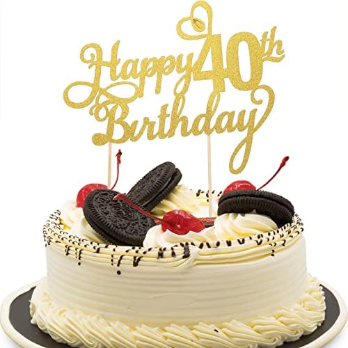 Doitool ukrasi za vjenčanje sretni 40. rođendan torta Topper: 3pcs Zlatni sjaj navija na 40 fenomenalnih ukrasa kolača za ukrašavanje