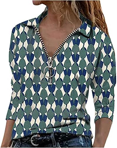 Ženske geometrije tiskane dukseve casual v vrat zatvarač dugih rukava tunika tunika posada za vrat pulover bluze majice