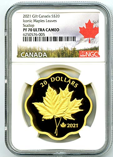 2021 CA 1 oz Kanada Silver Gilt Scallop Proof Ikonični listovi javora 20 $ PF70 UCAM NGC