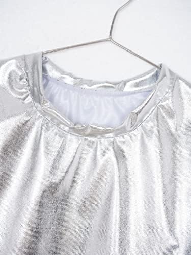 Aiihoo Kids Girls Shiny Metallic Crops Crops Crops Party Fancy prsluk Top majice Sportski plesni kostim Silver 5-6 godina