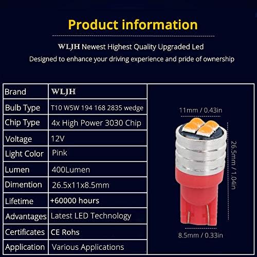WLJH 6 pakiranje super svijetlo ružičasto t10 svjetlo 194 158 W5W LED žarulja 3030 SMD nadzorna ploča instrument ploča mjerača klastera