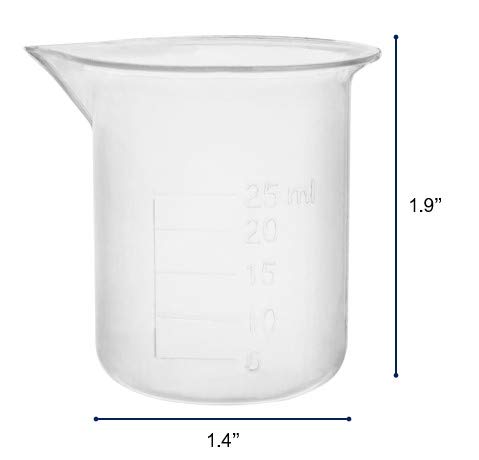 Plastična čaša, 25ml - polipropilen plastika - Podignute maturu, konusni izljevi - Euro dizajn - EISCO laboratorij