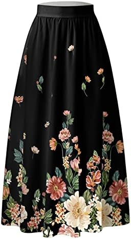 Vintage cvjetna boho maxi suknja ženke povremene ljetne suknje s džepovima napletene suknje a-line rastezljiva visoki struk ljuljajući