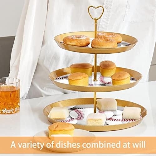 3 slojevito stalak za posluživanje deserta, držač stabla zlatnih kolača za tijesto, bejzbolske bijele plastične okrugle stalak za prikaz