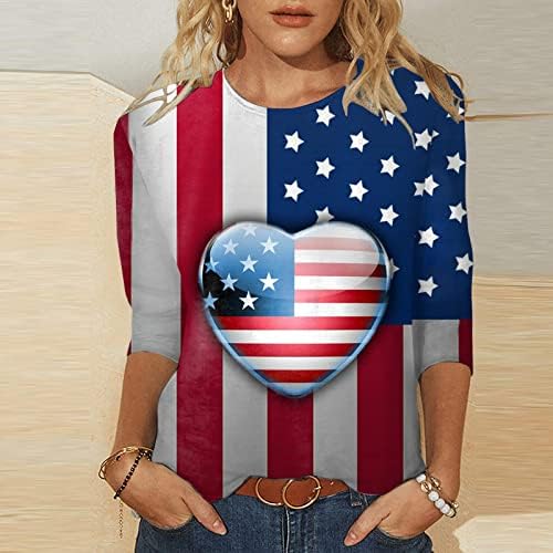 4. srpnja, košulje za žene s američkom zastavom, ljetne majice s okruglim vratom s 3/4 rukavima, svečane casual bluze s tri četvrtine
