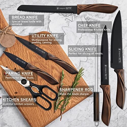 Set kuhinjskih noževa, 8-dijelni set kuhinjskih noževa s blokom i šipkom za oštrenje, Set kuharskih noževa od nehrđajućeg čelika s
