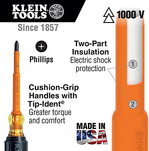 Klein Tools 33532-ins Električno izolirani odvijač seta od 2, 4-inčni Phillips i set ormara, napravljen u SAD-u