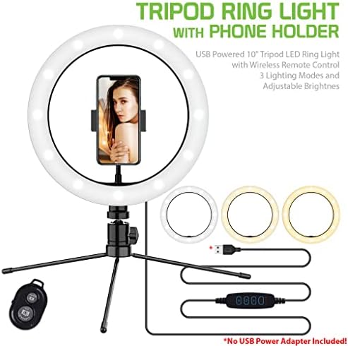 Svijetli selfie prsten s trobojnim pozadinskim osvjetljenjem kompatibilan s vašim 10-inčnim daljinskim upravljačem za prijenos uživo