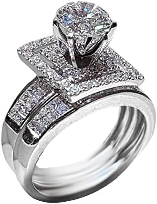 Široki prstenovi za žene 2pcs geometrija rhinestone kubični cirkonij Vjenčanje geometrija rhinestone angažman