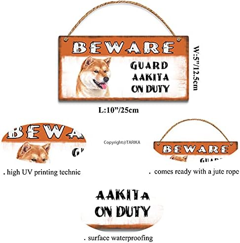 Čuvajte se čuvara pas Aakita na dužnosti Retro drveni znak zidni dekor smiješno štene Umjetnost viseći znak za kućna vrata ograda dvorište