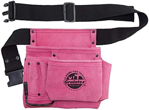 GRAINTEX SS2081 5 džepni nokat i torba s alatima ružičasta boja od antilop kože s remenom od 2 ”za konstruktore, električare, vodovodnike,
