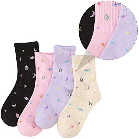 Ženske čarape A. H., 4 para čarapa sa zvjezdanim uzorkom svemira, čarape srednje dužine, pamučne čarape, Ženske čarape