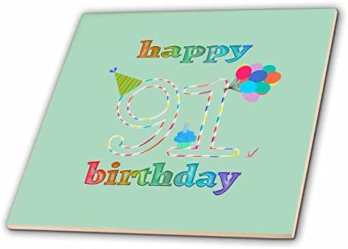 3-inčni sretan 91. rođendan cupcake sa svijećama baloni sa šeširom šarene pločice
