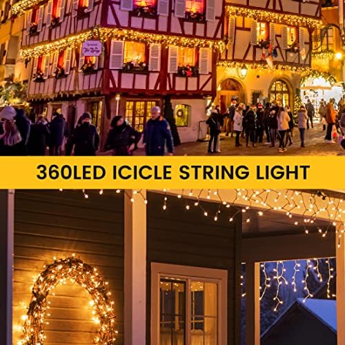 Upenjok Božićne lampice na otvorenom, 360 LED dioda 38,8ft Unutarnja vila i ležišta svjetla vodootporna, topla bijela božićna nizova,