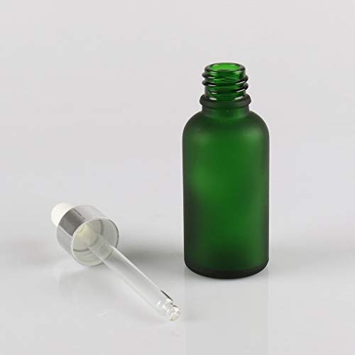 Dlibuy 15 komada prazan 30 ml smrznute zelene staklene kapice s staklenim pipetama srebrni vijak poklopac vijaka za aromaterapiju esencijalnog