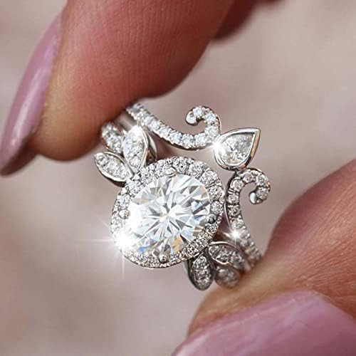 2023 novi geometrijski set prstenova od rhinestona bijela boja kubični cirkonij vjenčani prsten od rhinestona puni dijamant cirkonijev