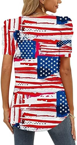 Majica američke zastave Žene žene puff rukavi bluza usa zvijezde Star pruge četvrti srpanj majice za majice casual američke zastave