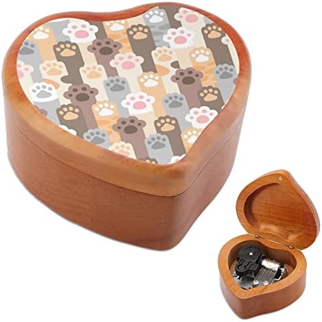 Mačka šapa otiska drvena glazbena kutija Oblik srca Musikalne kutije Vintage Wood Box za poklon