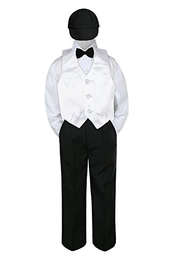 5pc beba mališani dječaci crne hlače šešir luk kravate bijeli prsluk odijela set