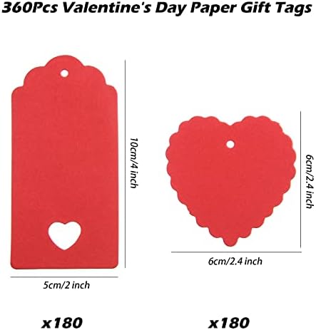 360pcs poklon oznake za Valentinovo Kraft papirne oznake za srce Tema za Valentinovo viseće oznake s imenom naljepnice s vrpcom za