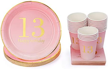 13. rođendan ukrasi za djevojke zabave salvete, šalice, tanjure, slamke - 24 seta