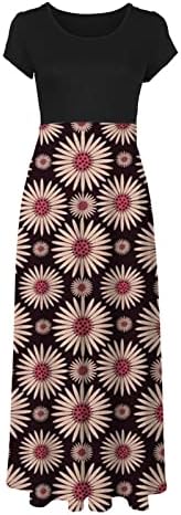Ljetne haljine za žene 2023 ženska ležerna labava cvjetna Maksi haljina za plažu s okruglim vratom kratki rukav tekuća duga haljina