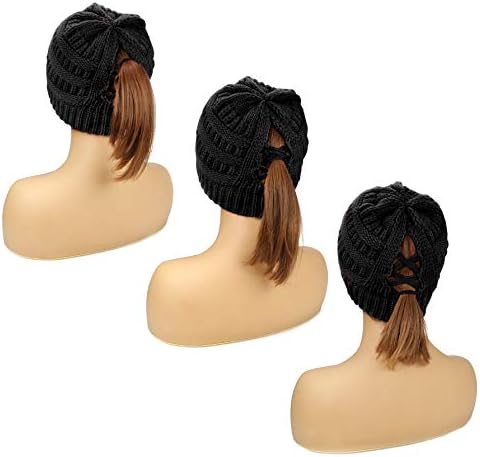 Taidor mekani rastezljivi kabel pleteni šešir konjski rep šešir za žene neuredni bun beanie rep Slauchy topli šešir