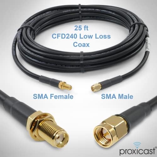 Proxicast 25-noga SMA konektor za SMA-utičnice Premium serije 240 s malim gubicima - produžetak o. antene za 4G LTE, 5G modema / routera,