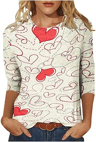Srce tiskani vrhovi za žene modna haljina bluza Valentinovo 3/4 majice rukave ležerne labave majice za pulover majice