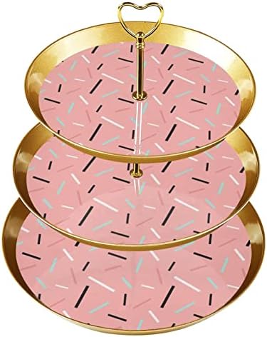 Dragonbtu 3 slojeva Cupcake postolje sa zlatnom šipkom plastičnom slojevitom desertnom toranj ladica Pink Memphis Line uzorak voćni