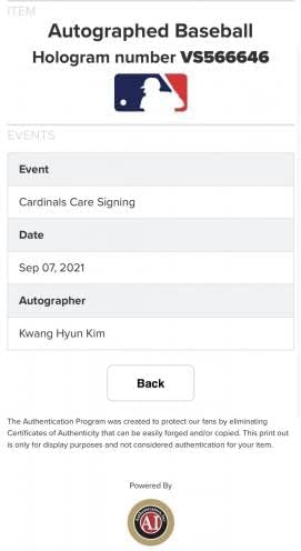 Kwang Hyun Kim potpisao je bejzbol St. Louis Cardinals Koreja 2023 WBC MLB holo - Autografirani bejzbol