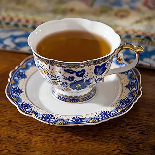 Set za čaj od porculana od kostiju, set za čaj od plavog i bijelog porculana od 13 komada za odrasle, Vintage Cvjetni Setovi za čaj