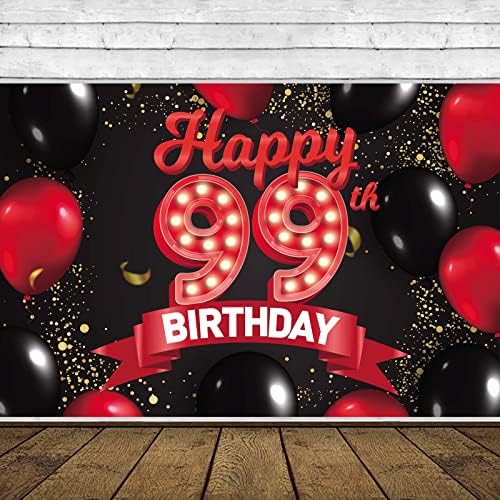 Sretan rođendan, 99. rođendan, crveni i crni natpis, pozadinski ukrasi, baloni, tematski dekor za djevojčice, Žene, princeze, 99 godina,