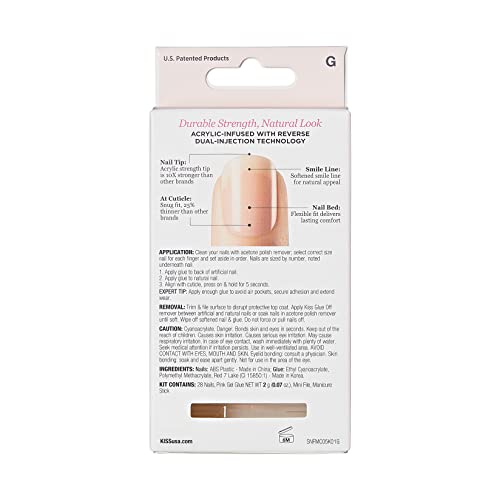 Akrilni francuski set za manikuru, srednje duljine, goli, četvrtasti, uključuje ružičasto gel ljepilo, 0,07 oz, mini turpiju za nokte,