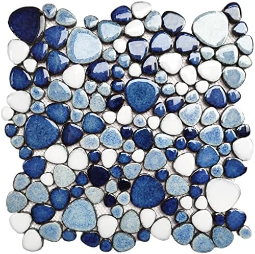 Papirsko egejsko more slučajni šljunak keramičke pločice plave i bijele mozaične listove za tuš zid zid naglasak backsplash pt89