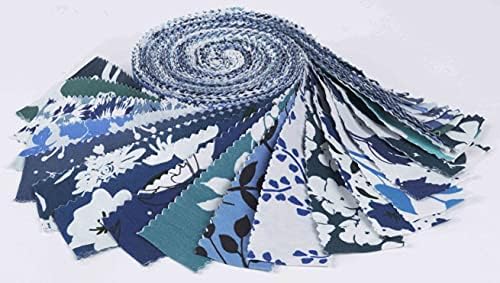 40pcs cvjetni umjetnički tisak, unaprijed izrezane trake od tkanine, valjane u 1, 5 942-inčne pamučne žele-poplune-plava