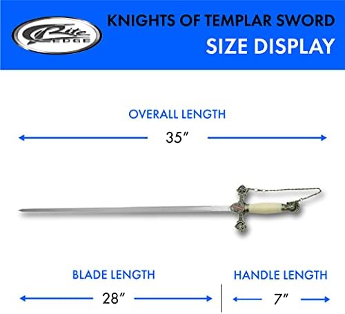 SZCO opskrbljuje 37 ”masonski vitez od templara replika ceremonijalni dugi mač s ukrašenim krastama, bijela, jedna veličina