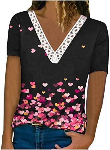 Ženska čipkasta pamučna odjeća dugačka kratka rukava v vrat cvjetna grafička tražena majica za dame tx
