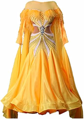 Kolekcija Shing - AB34 Nova plesna haljina za ples za ples | Standard: Waltz, Tango, Foxtrot - po mjeri napravljeno žuto