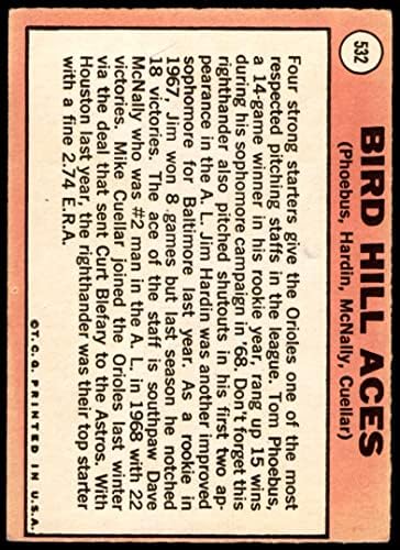 1969. Topps 532 Bird Hill Aces Mike Cuellar/Jim Hardin/Dave McNally/Tom Phoebus Baltimore Orioles Dean's Cards 2 - Dobri Orioles