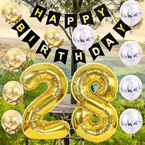 38. rođendan Dekoracija Sretan rođendan Black Banner Balloon 38 -godišnji pribor za zabavu helij 40 ”Zlatni baloni + SILVE Zlatni lateks