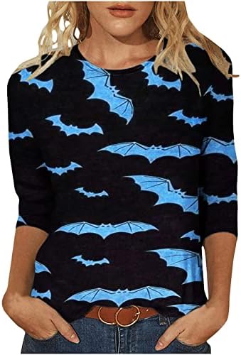 Halloween košulja za žene 3/4 rukava okrugli vrat casual vrhovi bundeva tiskana majice trendy labava tunična bluza