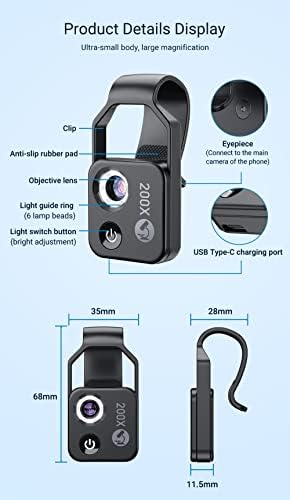 MS002 Universal 200x mikroskopska leća nadograđena prijenosna HD kamera telefonska leća s LED svjetlom mikro džepnim makronarednim